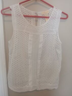 Lucy & Laurel White Eyelet Sleeveless Cotton Blouse